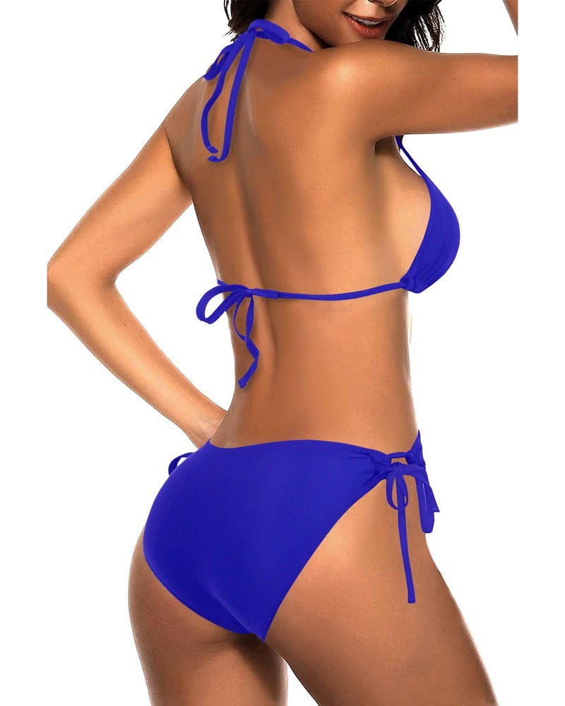 Tempt Me Women Blue Triangle Bikini Sets Halter Two Piece Sexy Swimsuit String Tie Side Bathing Suit M - Image 2